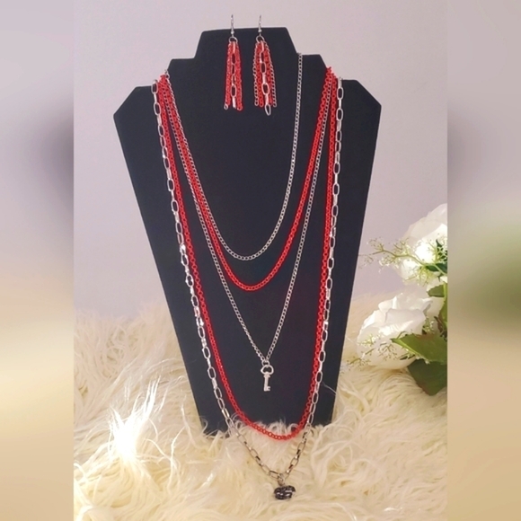 Paparazzi Intensely Industrial Red Chain Necklace & Earrings Set 🌴 - Picture 3 of 6